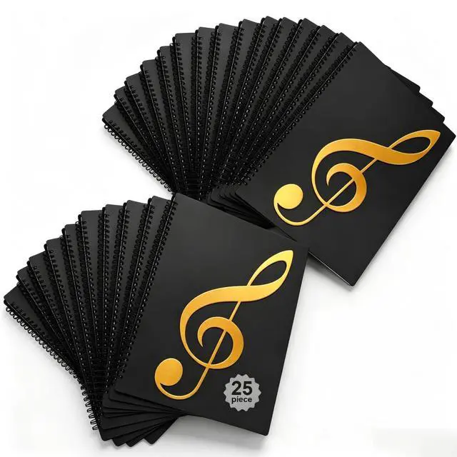 Main image of 25Pack Sheet Music Folder,10 Double Sided Pocket Music Binder for Musicians | Matte Anti-Glare Pockets, 180° Flat Open, Waterproof PP Material Holds 20 Music Sheets