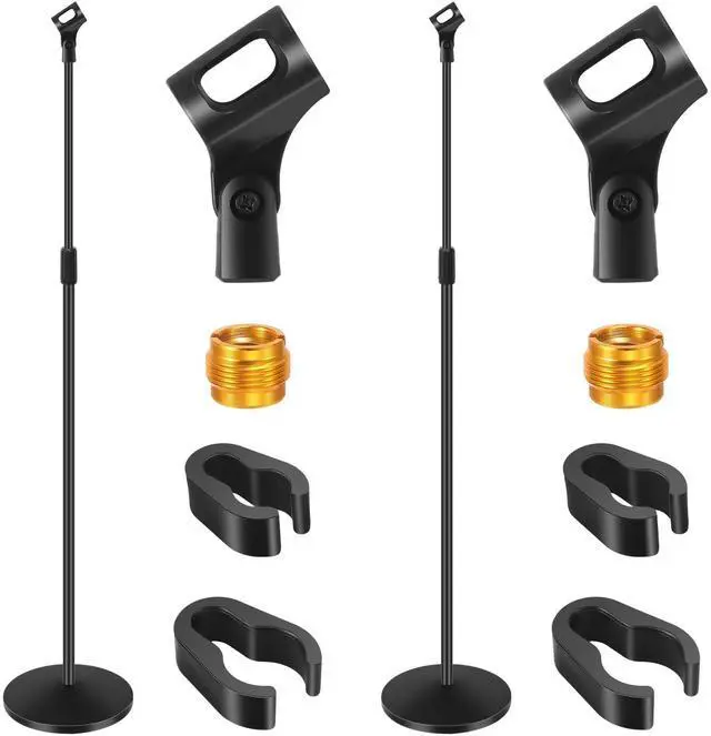 Main image of 2 Sets Mic Stand Round Base Microphone Stand Universal Detachable Podcast Mic Stand for Singing Studio Stage Karaoke, Height Adjustable from 33" to 60", with Mic Clip, 3/8'' to 5/8''adapter