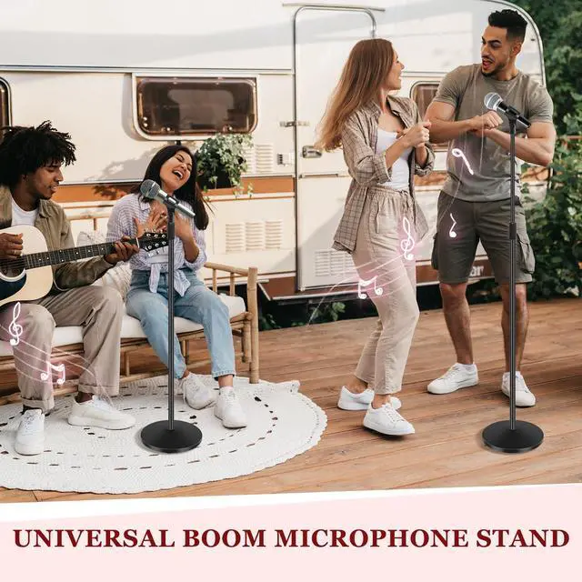 Alt view image 5 of 6 - 2 Sets Mic Stand Round Base Microphone Stand Universal Detachable Podcast Mic Stand for Singing Studio Stage Karaoke, Height Adjustable from 33" to 60", with Mic Clip, 3/8'' to 5/8''adapter