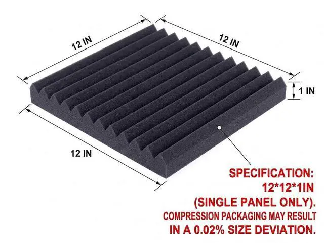 Alt view image 2 of 6 - 96 Pack Acoustic Foam Panel Wedge Studio Soundproofing Wall Tiles Black 12" X 12" X 1"