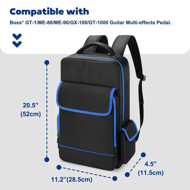 Alt view image 5 of 6 - Carrying Bag Backpack Fits for Boss Guitar Multi-Effects Pedal | Compatible with Boss GT-1/ME-80/ME-90/GX-100/GT-1000, Guitar Pedal Board Storage Case with Accessory Pocket for Laptop/Cables