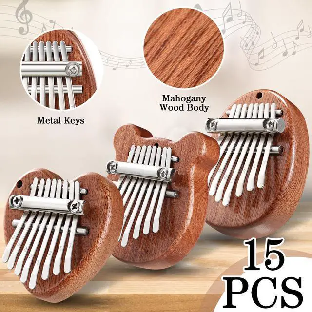 Alt view image 3 of 6 - 15 Pack Mini Thumb Piano with 8 Key Cute Heart Oval Bear Small Kalimba Pocket Finger Piano for Kids Adults Valentine Christmas Musical Gifts
