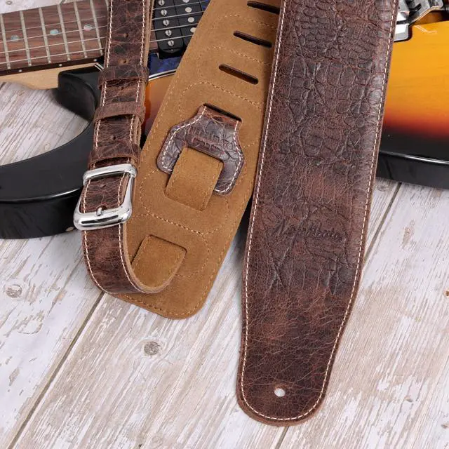 Alt view image 4 of 6 - 3" Wide Extended Guitar Strap, Full Grain Cowhide Leather with Foam Padding and Detachable Extension Strap for Heavy Duty Guitars like Bass and Electric Guitar