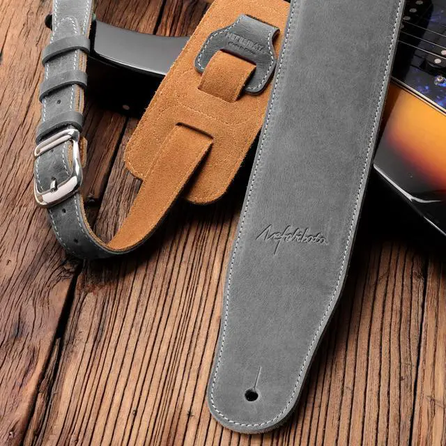 Alt view image 4 of 6 - 3" Wide Extended Guitar Strap, Full Grain Cowhide Leather with Foam Padding and Detachable Extension Strap for Heavy Duty Guitars like Bass and Electric Guitar