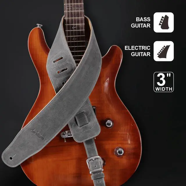 Alt view image 5 of 6 - 3" Wide Extended Guitar Strap, Full Grain Cowhide Leather with Foam Padding and Detachable Extension Strap for Heavy Duty Guitars like Bass and Electric Guitar
