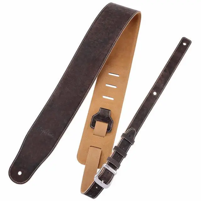 Main image of 3" Wide Extended Guitar Strap, Full Grain Cowhide Leather with Foam Padding and Detachable Extension Strap for Heavy Duty Guitars like Bass and Electric Guitar