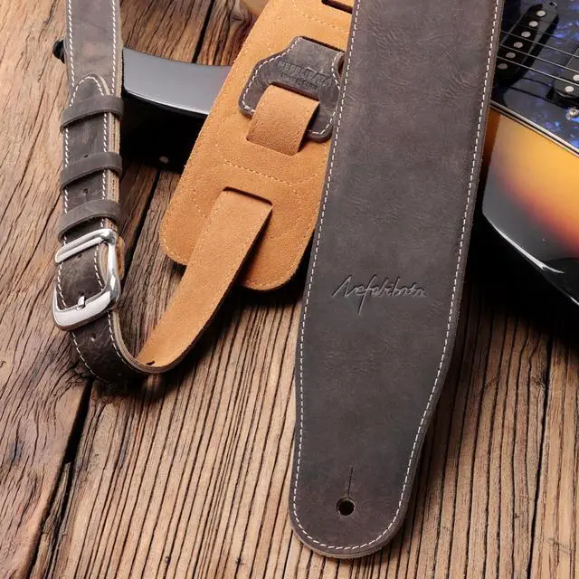 Alt view image 4 of 6 - 3" Wide Extended Guitar Strap, Full Grain Cowhide Leather with Foam Padding and Detachable Extension Strap for Heavy Duty Guitars like Bass and Electric Guitar