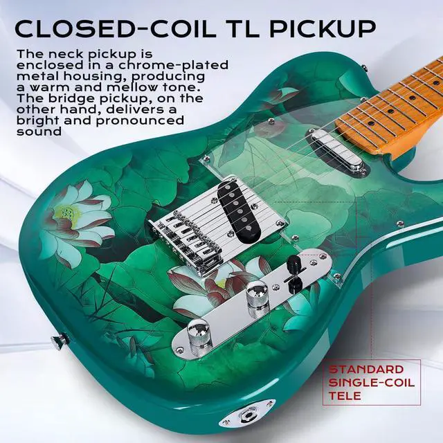 Alt view image 2 of 6 - 39" TL Style Electric Guitar Solid Body Electric Guitars for Intermediate &Beginner Players with GIg Bag, Strap, Cable, Picks(lotus)
