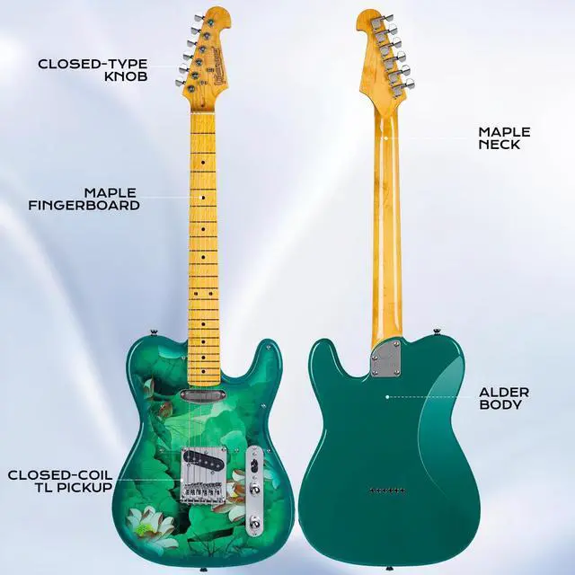 Alt view image 4 of 6 - 39" TL Style Electric Guitar Solid Body Electric Guitars for Intermediate &Beginner Players with GIg Bag, Strap, Cable, Picks(lotus)
