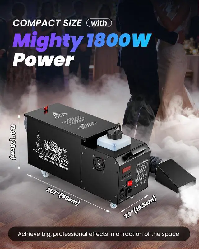 Alt view image 2 of 6 - Low Lying Fog Machine, 1800W Water Based Ground Fog Machine with Remote, DMX 512 & Manual Control | High-Output Submersible Fog Machine for Halloween Party, Wedding, DJ Stage, Haunted House Effects