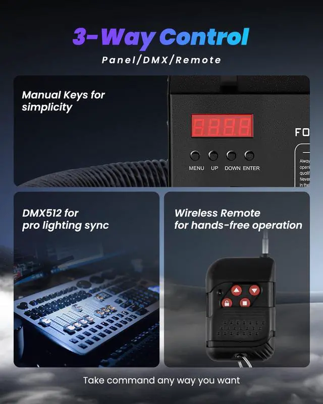Alt view image 3 of 6 - Low Lying Fog Machine, 1800W Water Based Ground Fog Machine with Remote, DMX 512 & Manual Control | High-Output Submersible Fog Machine for Halloween Party, Wedding, DJ Stage, Haunted House Effects