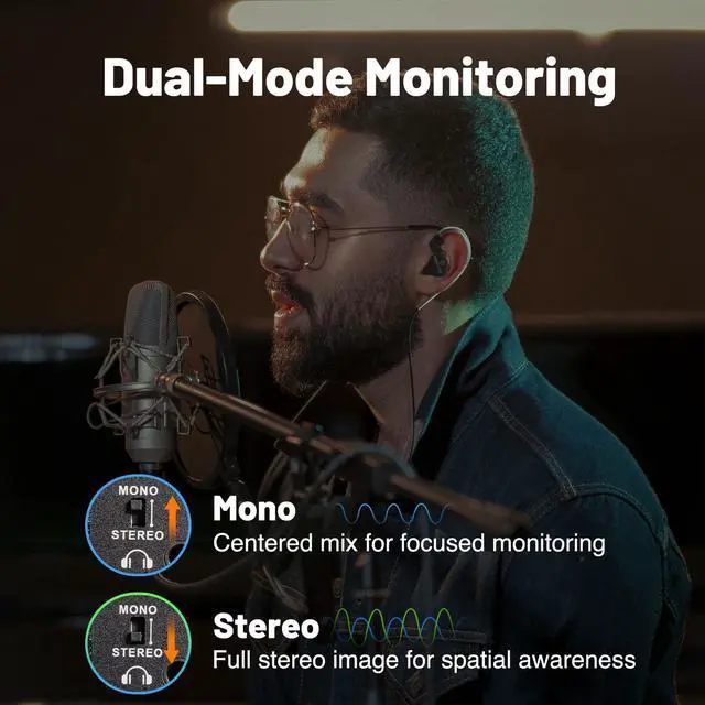 Alt view image 5 of 6 - Dual-Channel Portable Wired in-Ear Monitor System PWM-10 | 2 XLR Inputs, Stereo/Mono Mode, DC/2 AAA Power, Portable IEM Amp, Stage, Bands, Recording