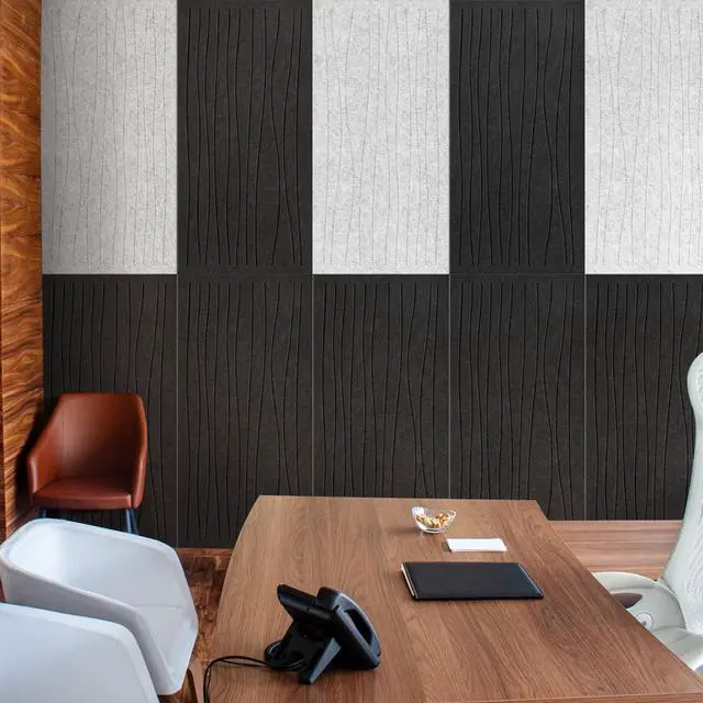 Alt view image 2 of 6 - 3 Pack Acoustic Wall Panels, 47.2"x23.6" Sound Proof Panels, Black |, 0.4" Thick, Polyester Fiber Material, Wavy Grooved Pattern, Easy to Cut and Install