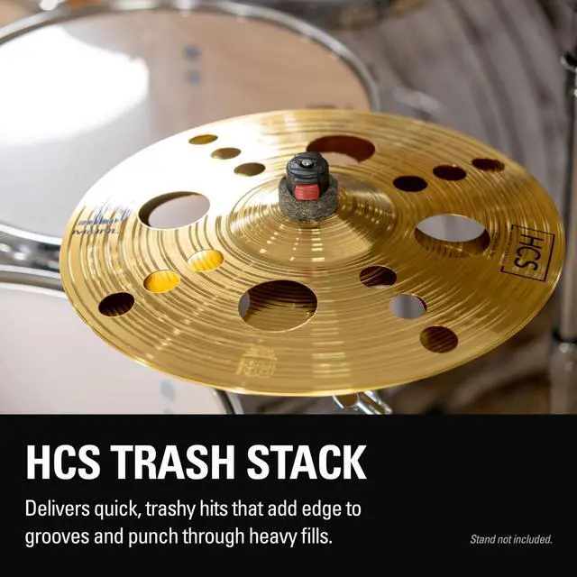 Alt view image 3 of 6 - Meinl 12" Trash Stack Cymbal Pair with Holes - HCS Traditional Finish Brass for Drum Set, Made In Germany, (HCS12TRS) | Durable Brass Alloy, Bright & Musical Sound, Beginner Friendly Made by the Sam