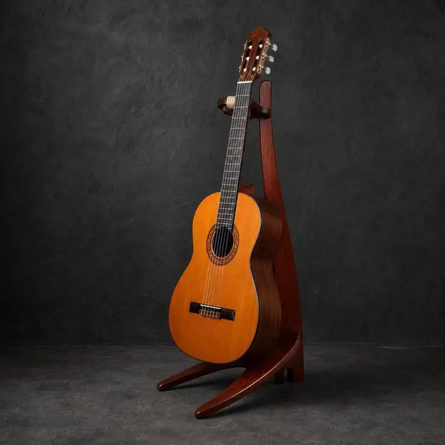 Alt view image 3 of 6 - Wooden Guitar Stand, Walnut Color | Handmade, Solid Semi-curved Design, Floor Stand, For Acoustic, Classical Guitars, Banjos, Mandolins