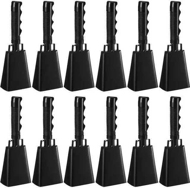 Main image of 12 Pcs 10 Inch Cowbells with Handle Noise Makers,Black | Metal Cowbell at Sporting Events Football Games, Handheld Noisemakers for Wedding Party Classroom School Cheering Alarm Bell