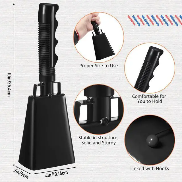 Alt view image 2 of 6 - 12 Pcs 10 Inch Cowbells with Handle Noise Makers,Black | Metal Cowbell at Sporting Events Football Games, Handheld Noisemakers for Wedding Party Classroom School Cheering Alarm Bell