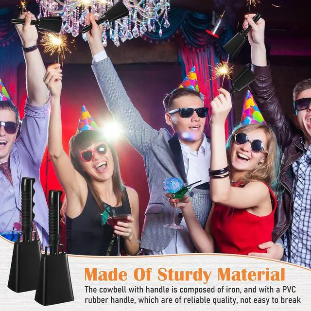 Alt view image 6 of 6 - 12 Pcs 10 Inch Cowbells with Handle Noise Makers,Black | Metal Cowbell at Sporting Events Football Games, Handheld Noisemakers for Wedding Party Classroom School Cheering Alarm Bell