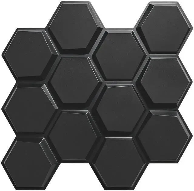 Main image of Hexagon Acoustic Sound Diffuser Panels, 19.7 X 19.7 X 0.9 inches 12 Pcs Black PVC Plastic 3D Wall Panel, Recording Studio Acoustical Treatment Diffusion panel, Art Decorative Ceiling Tiles