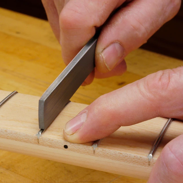 Alt view image 3 of 4 - Double-Edge Fret Crown Files, Set of 2, Narrow to Jumbo | Hollow-Ground Fret Files, One for Narrow and Medium Fretwire, One for Wide/Jumbo, Luthier Shaping and Recrowning Tool