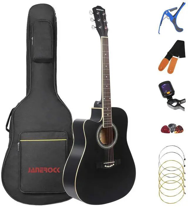 Main image of Left Handed Guitar,Left Handed Acoustic Guitar Cutaway 41 inch Full-size Beginner Guitar Package with Gig Bag Tuner String Strap Capo,Black By