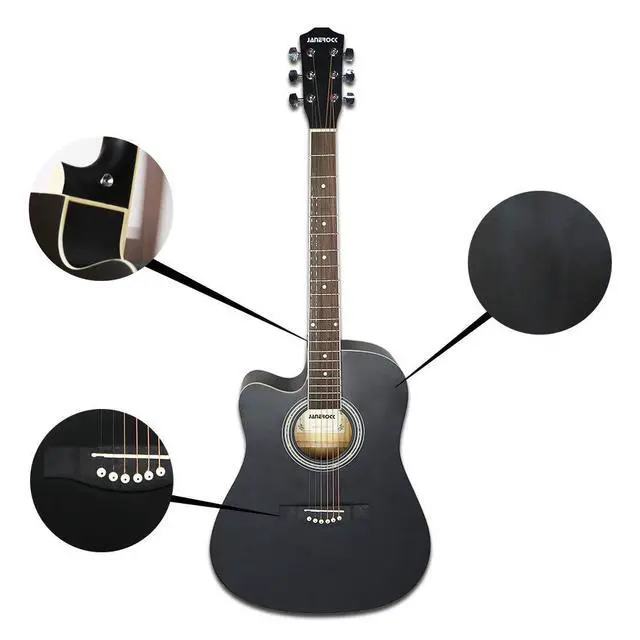 Alt view image 3 of 6 - Left Handed Guitar,Left Handed Acoustic Guitar Cutaway 41 inch Full-size Beginner Guitar Package with Gig Bag Tuner String Strap Capo,Black By