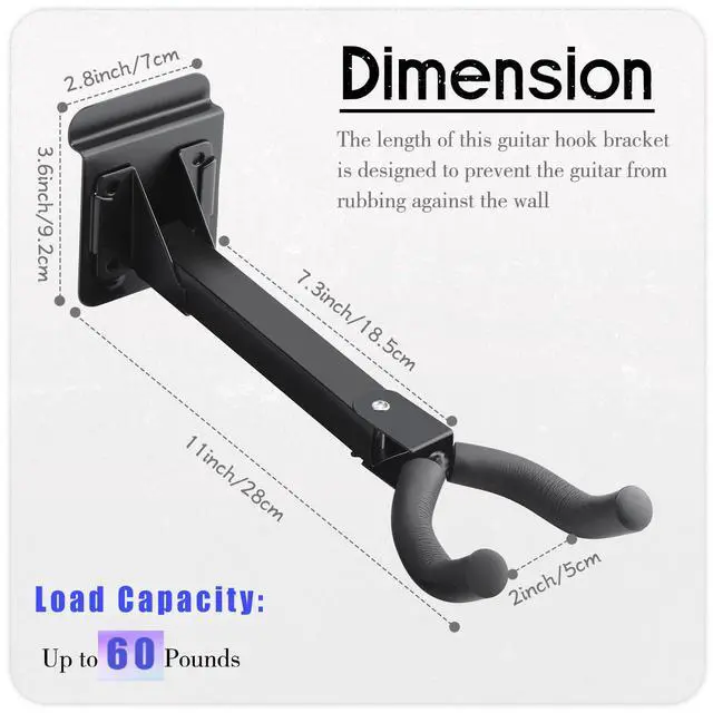 Alt view image 2 of 6 - 20 Pcs Guitar Hanger Wall Mount Guitar Hangers Hooks Holders with Slat Adapter 180° Adjustable Black Hook Stand Wall Mount for Acoustic Electric Bass