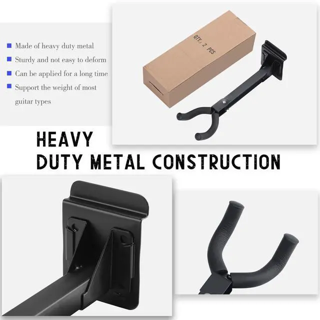 Alt view image 3 of 6 - 20 Pcs Guitar Hanger Wall Mount Guitar Hangers Hooks Holders with Slat Adapter 180° Adjustable Black Hook Stand Wall Mount for Acoustic Electric Bass