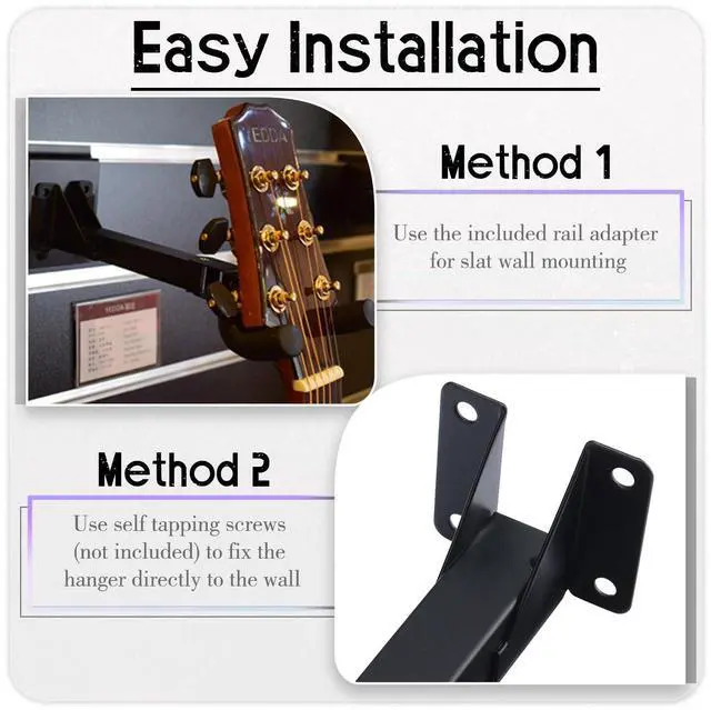 Alt view image 4 of 6 - 20 Pcs Guitar Hanger Wall Mount Guitar Hangers Hooks Holders with Slat Adapter 180° Adjustable Black Hook Stand Wall Mount for Acoustic Electric Bass