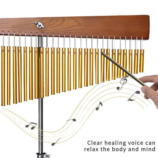 Alt view image 4 of 6 - 36 Note Adjustable Height Wind Chime Single-row Percussion Chime with Collapsible Tripod Stand Bar Chime for Class Yoga Gold
