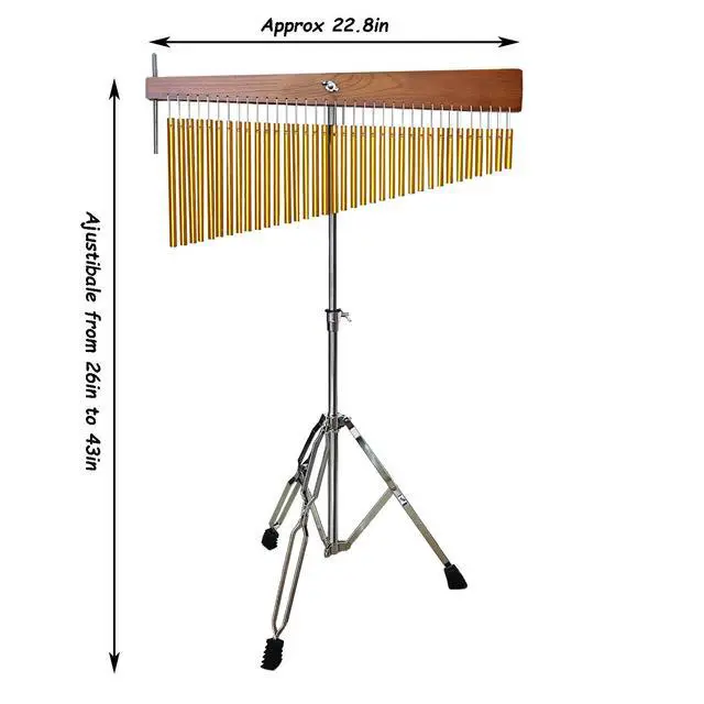 Alt view image 5 of 6 - 36 Note Adjustable Height Wind Chime Single-row Percussion Chime with Collapsible Tripod Stand Bar Chime for Class Yoga Gold