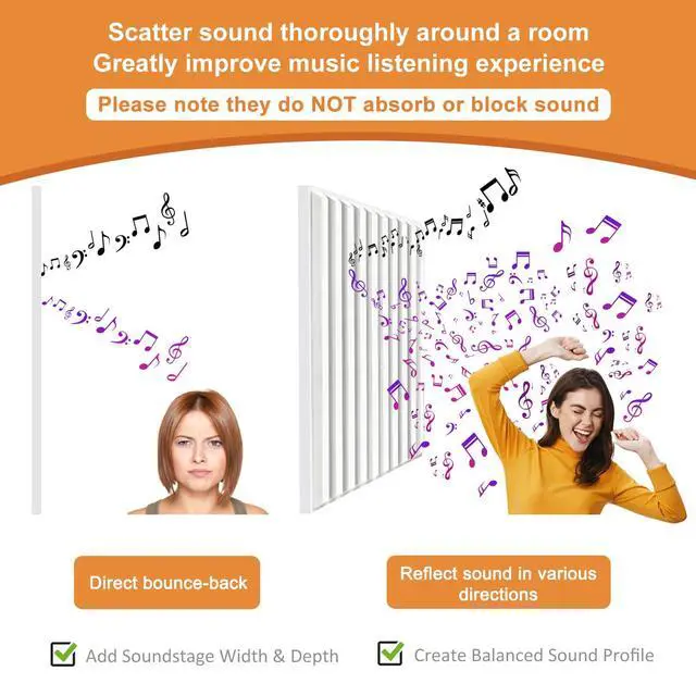 Alt view image 2 of 5 - Slat Acoustic Sound Diffuser Panels, 19.7 X 19.7 X 0.5 inches 12 Pcs White PVC Plastic 3D Wall Panel, Recording Studio Acoustical Treatment Diffusion panel, Art Decorative Ceiling Tiles