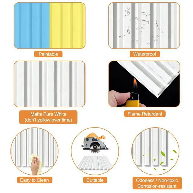 Alt view image 4 of 5 - Slat Acoustic Sound Diffuser Panels, 19.7 X 19.7 X 0.5 inches 12 Pcs White PVC Plastic 3D Wall Panel, Recording Studio Acoustical Treatment Diffusion panel, Art Decorative Ceiling Tiles