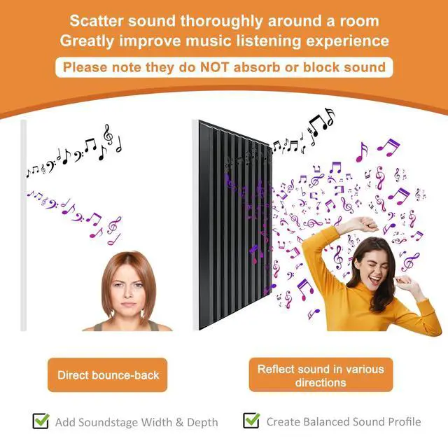 Alt view image 3 of 5 - Slat Acoustic Sound Diffuser Panels, 19.7 X 19.7 X 0.5 inches 12 Pcs Black PVC Plastic 3D Wall Panel, Recording Studio Acoustical Treatment Diffusion panel, Art Decorative Ceiling Tiles