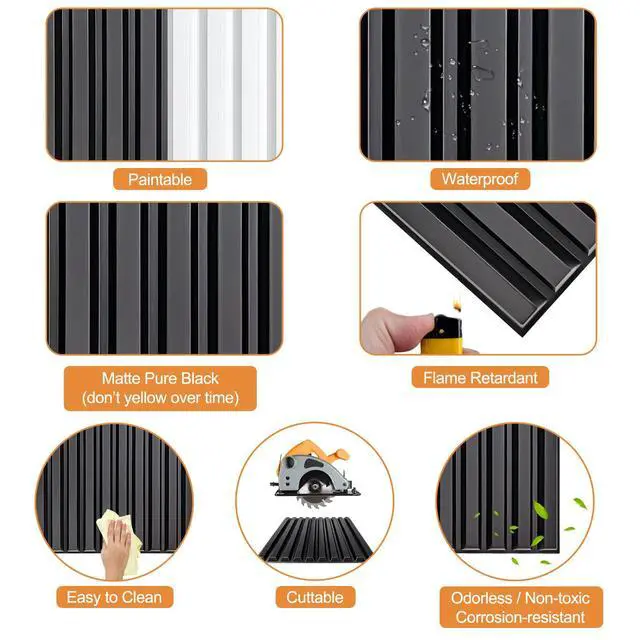 Alt view image 4 of 5 - Slat Acoustic Sound Diffuser Panels, 19.7 X 19.7 X 0.5 inches 12 Pcs Black PVC Plastic 3D Wall Panel, Recording Studio Acoustical Treatment Diffusion panel, Art Decorative Ceiling Tiles