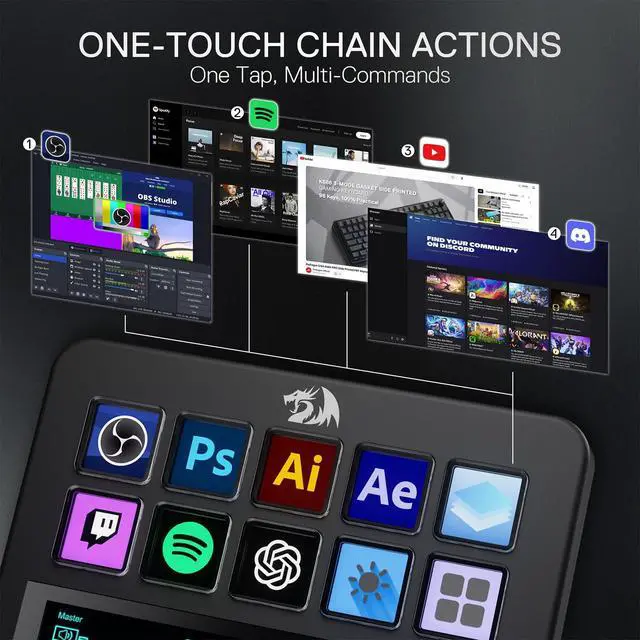 Alt view image 3 of 6 - SS552 Stream Controller - All-in-One Macro Pad with Customization Touch Strip, LCD Keys & Dials, Stream Station for Content Creators, Streaming, Gaming - PC & Mac Compatible