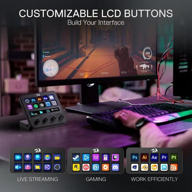 Alt view image 4 of 6 - SS552 Stream Controller - All-in-One Macro Pad with Customization Touch Strip, LCD Keys & Dials, Stream Station for Content Creators, Streaming, Gaming - PC & Mac Compatible