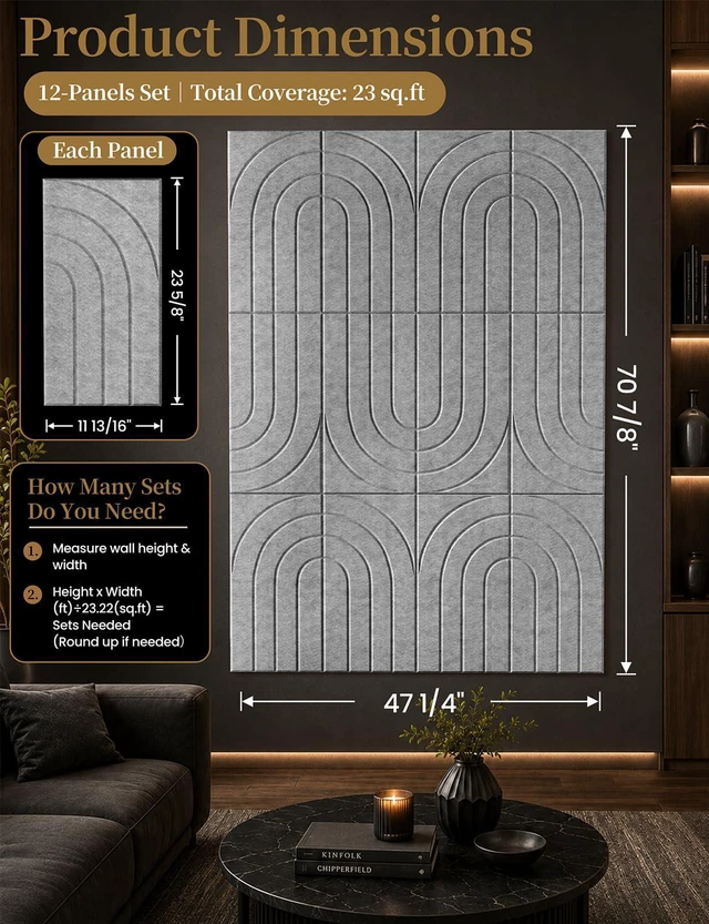 Alt view image 3 of 6 - Acoustic Wall Panels 12PCS 12x24 In Sound Absorbing Panels, Gray | Self-Adhesive Acoustic Panels For Walls, Decorative Acoustical Wall Panels For Home Office Recording Studio Wall Decor