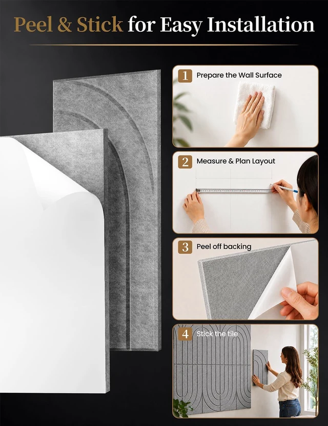 Alt view image 4 of 6 - Acoustic Wall Panels 12PCS 12x24 In Sound Absorbing Panels, Gray | Self-Adhesive Acoustic Panels For Walls, Decorative Acoustical Wall Panels For Home Office Recording Studio Wall Decor