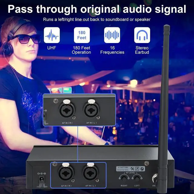 Alt view image 4 of 6 - UHF Wireless in-Ear Monitor System with Earphone,180Ft, Rack Mount, Professional IEM Stereo System Transmitter and Beltpack for Studio, Guitar, Band Rehearsal, Live Performance (1 Bodypack)
