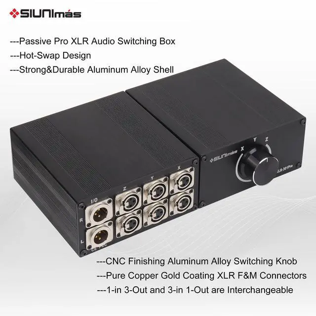 Alt view image 2 of 6 - Pro XLR 3Pin 3Channels XLR Selector Box Balanced Switching Box 3-in 1-Out/1-In 3-Out Interchangeable HiFi Stereo Passive Audio Selector Swtich Box(MS-XLR-0301)