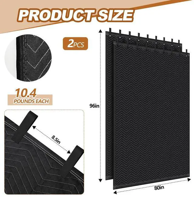 Alt view image 2 of 6 - 2 Pcs Sound Dampening Blanket Soundproof Blanket Grommeted General Indoor or Outdoor Use(80 x 96 Inches)