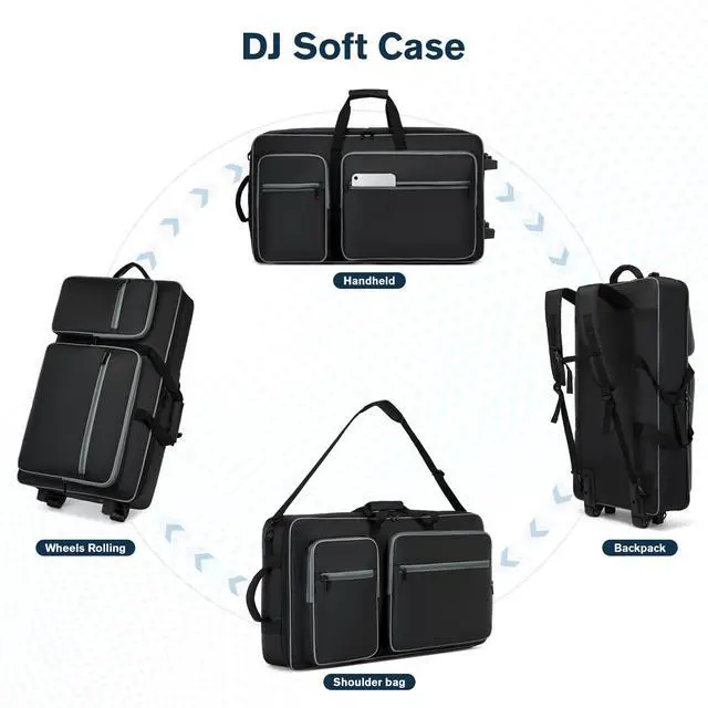 Alt view image 3 of 6 - DJ Case with Wheels Compatible with DDJ FLX10/1000/1000SRT/REV7/REV5/SCLIVE 4,DJ Controller Case for Pioneer DJ Equipment,DJ Controller Bag with Multi-pocket for DJ Accessories,Soft DJ Backpack