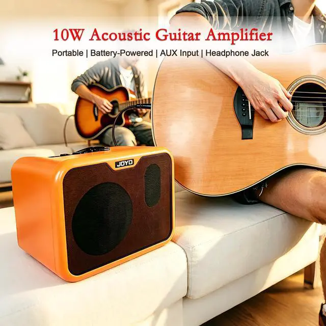 Alt view image 3 of 6 - 10W Small Acoustic Guitar Amplifier with 15ft Guitar Cable Portable Mini Practice Amp Battery Powered Combo Dual Channel (CMA-10A)