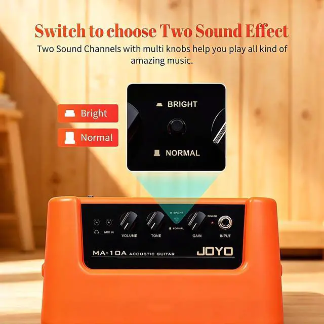 Alt view image 4 of 6 - 10W Small Acoustic Guitar Amplifier with 15ft Guitar Cable Portable Mini Practice Amp Battery Powered Combo Dual Channel (CMA-10A)