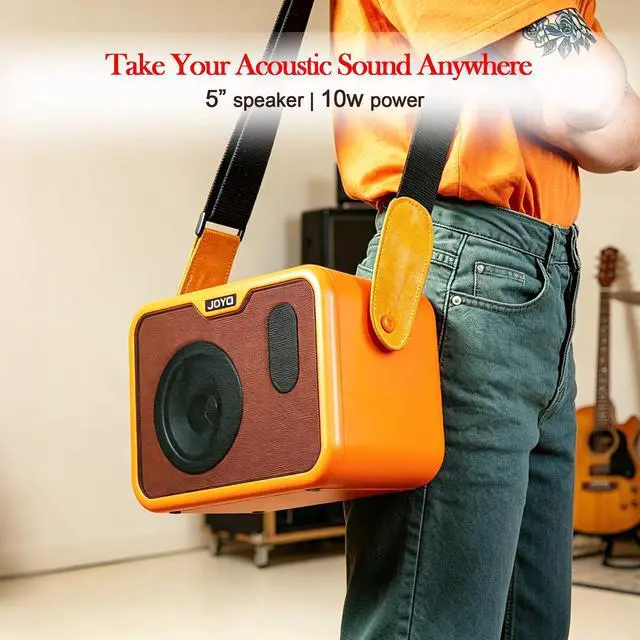 Alt view image 6 of 6 - 10W Small Acoustic Guitar Amplifier with 15ft Guitar Cable Portable Mini Practice Amp Battery Powered Combo Dual Channel (CMA-10A)