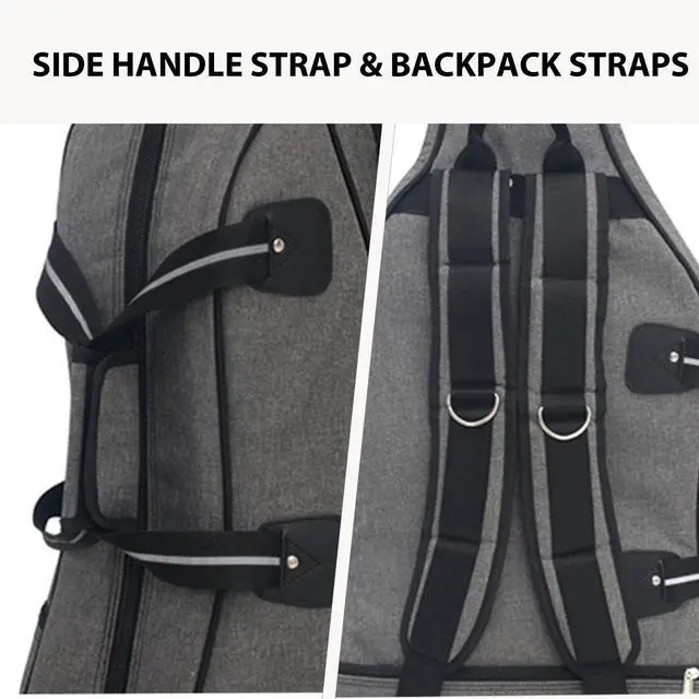 Alt view image 4 of 6 - Cello Case 4/4 with Wheels, Full Size Cello Rolling Gig Backpack Bag | Soft Thick Padded, Multiple Accessory Pockets, Cello Bag with Backpack-straps for Band Practice / Gig / Travel
