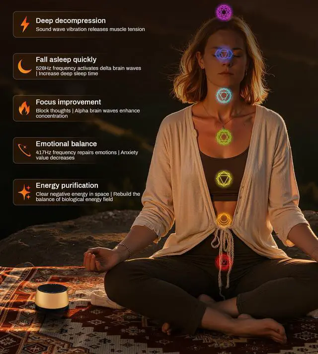Alt view image 2 of 6 - Tibetan Singing Bowls Machine - 9 Sound Bowls for Yoga, Meditation, Mindfulness, Healing, Chakra Healing and Stress Relief, Timer and Memory Features, Gold Bronze