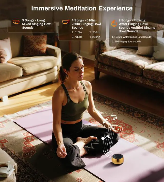 Alt view image 4 of 6 - Tibetan Singing Bowls Machine - 9 Sound Bowls for Yoga, Meditation, Mindfulness, Healing, Chakra Healing and Stress Relief, Timer and Memory Features, Gold Bronze