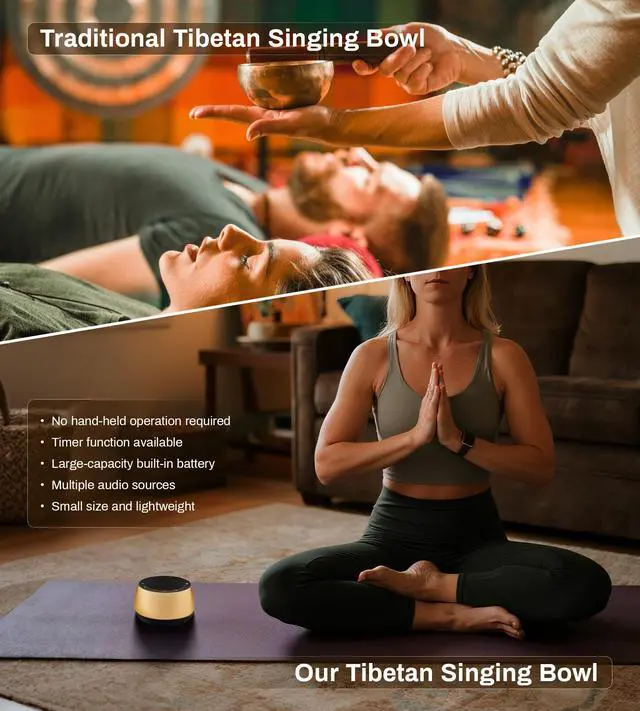 Alt view image 6 of 6 - Tibetan Singing Bowls Machine - 9 Sound Bowls for Yoga, Meditation, Mindfulness, Healing, Chakra Healing and Stress Relief, Timer and Memory Features, Gold Bronze
